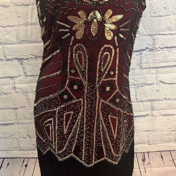 Babeyond Flapper Dress 1920s Style Fringed Beaded Embroidered Sequins V-neck NWT - Picture 3 of 10